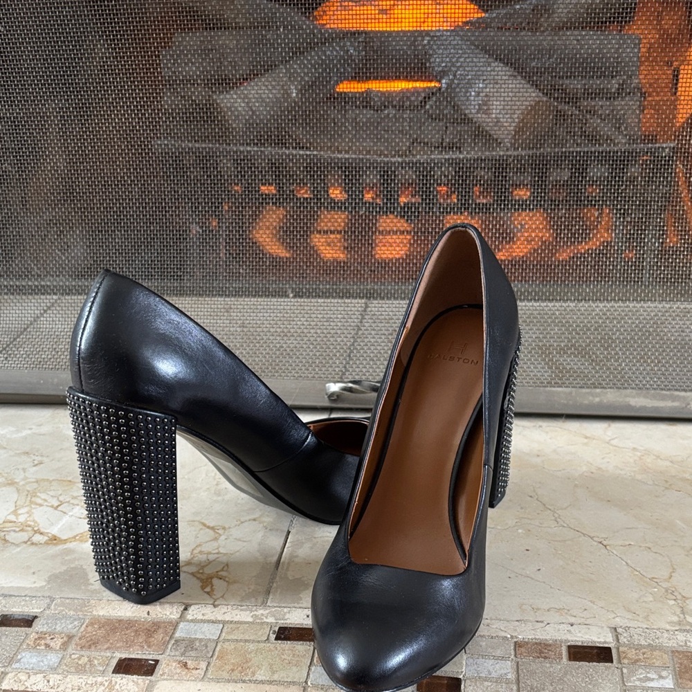 Halston Heritage Black Studded Block Heels